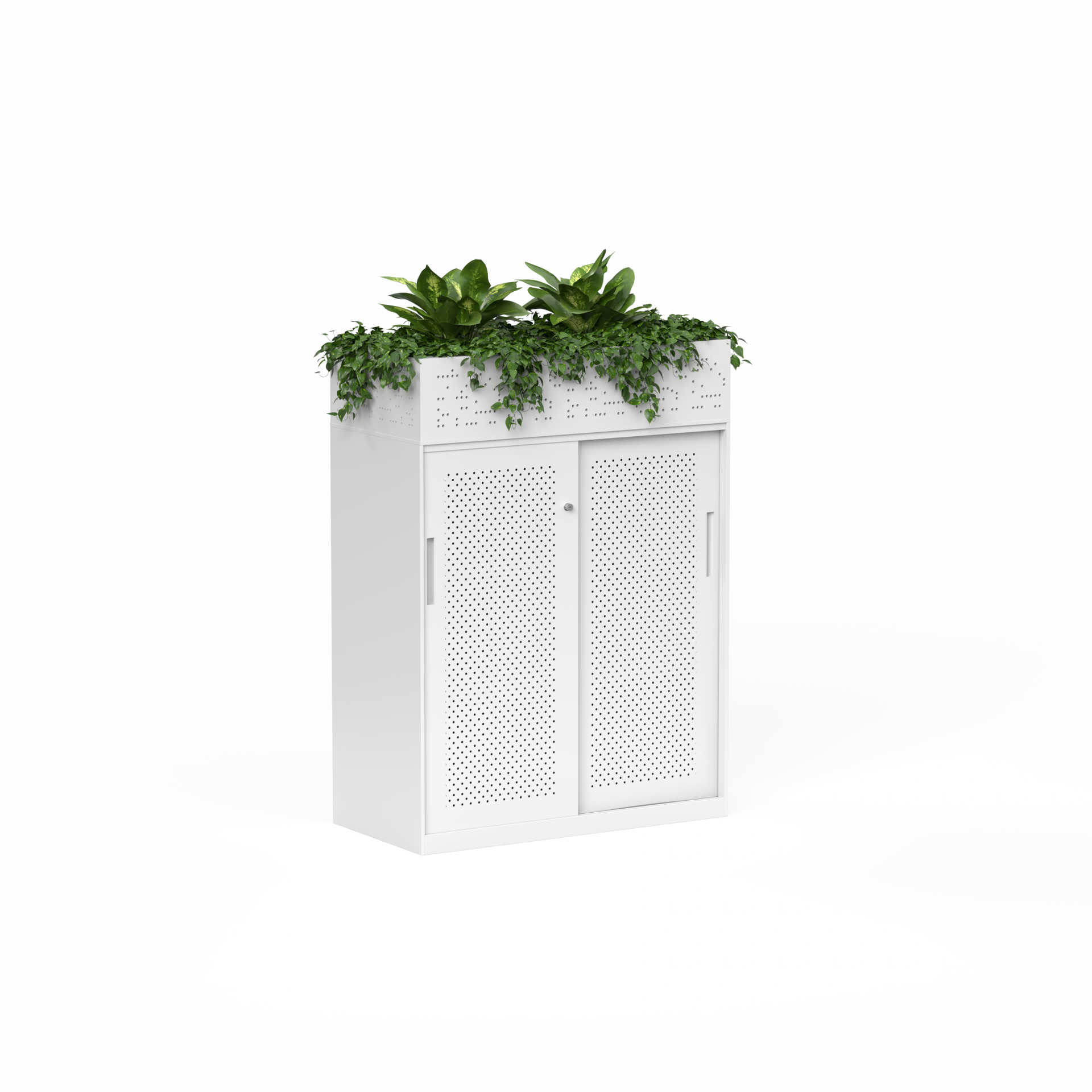 01 Tempo Sliding Door Credenza 1020 x 900 x 450 with Planters White